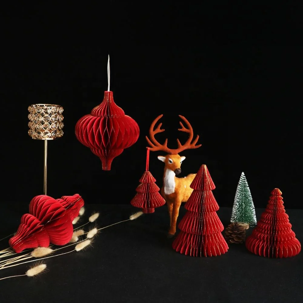 Umiss Paper Honeycomb Ornaments,  Handmade Hanging Christmas Tree, Shopping Mall Table and Window Display Decoration Backdrop