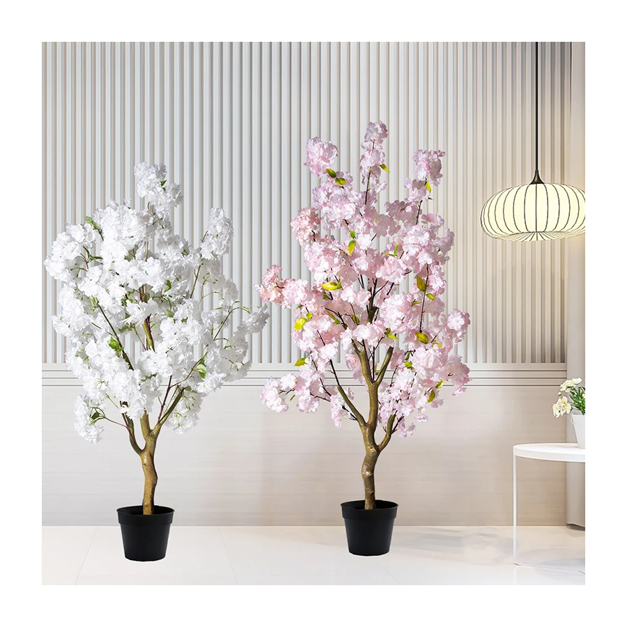 PZ-4-82-1/2 New Design Tall Silk Pink and White Flower Potted Plant Artificial Cherry Blossom Tree for Home Wedding Decor