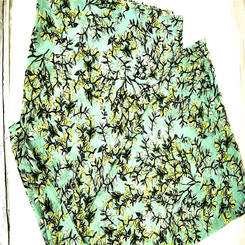 
digital printed silk cdc fabric 12mm silk cepe de chine leaf pattern 