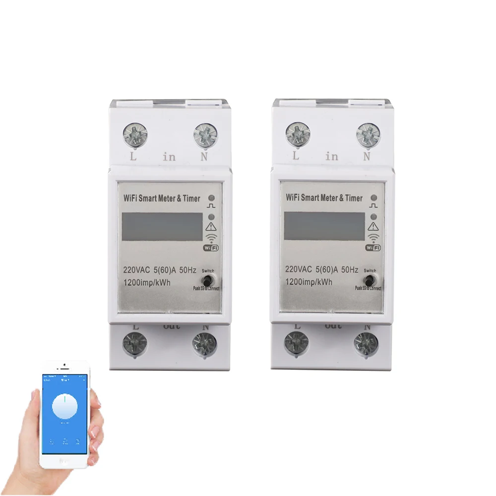 Счетчик энергии для умного дома 2P, Wi-Fi, однофазный, Din-рейка, управление через приложение, таймер энергии