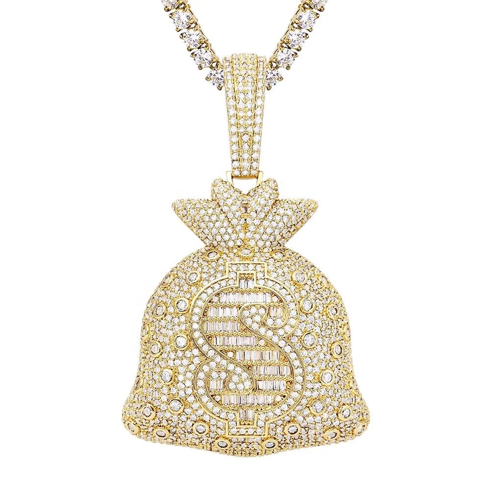Iced Out Mens Money Bag Pendant Hip Hop Jewelry For Amazon/ebay/wish Online Store For Wholesale