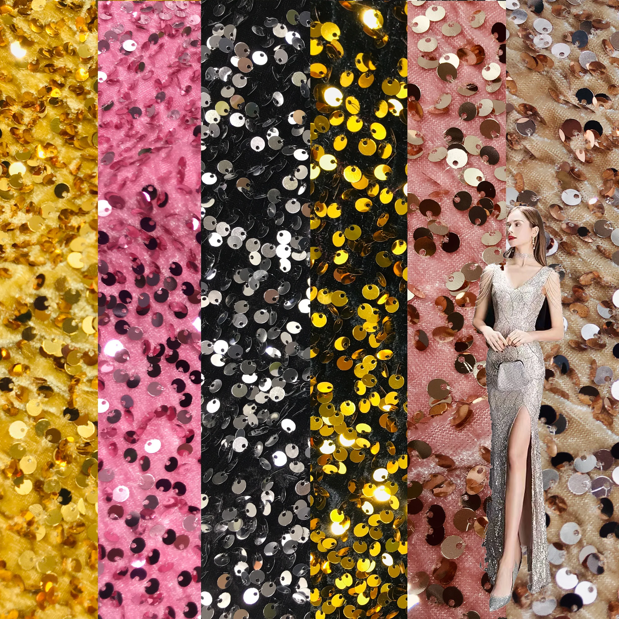 RXF1978-2 5mm  Color Matt Dress Sequin Velvet Based Fabric Stretch