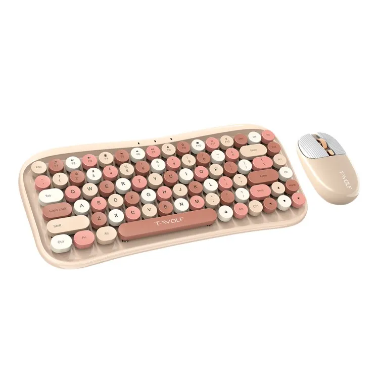 T WOLF TF660 Bluetooth5.0 2.4G Dual Mode Wireless Keyboard Mouse Set Round Keycap Keyboard