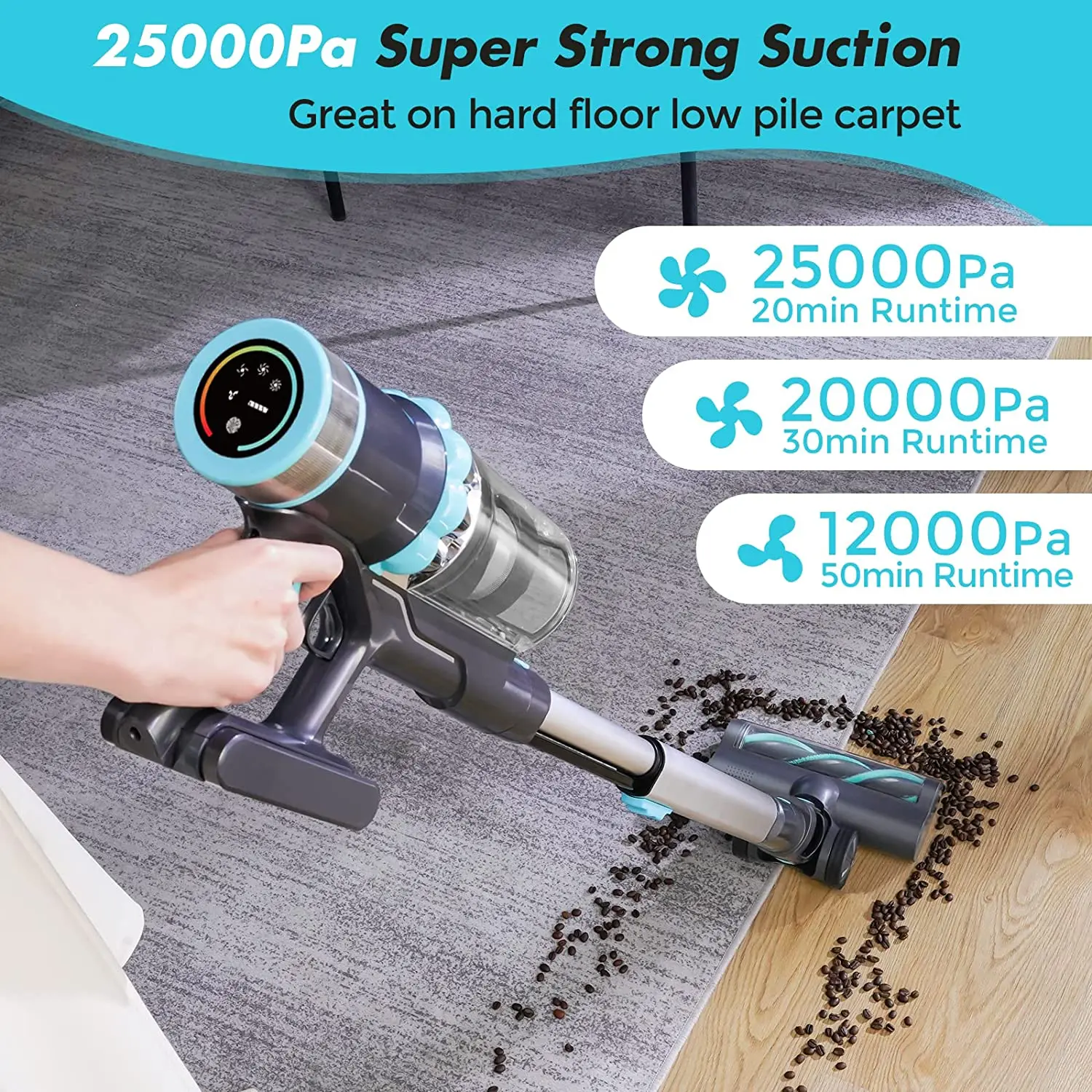 Proclean Cordless Vacuum Cleaner Stick Vacuum with 25Kpa Powerful Suction 380W Brushless Motor Up to 50mins Runtime