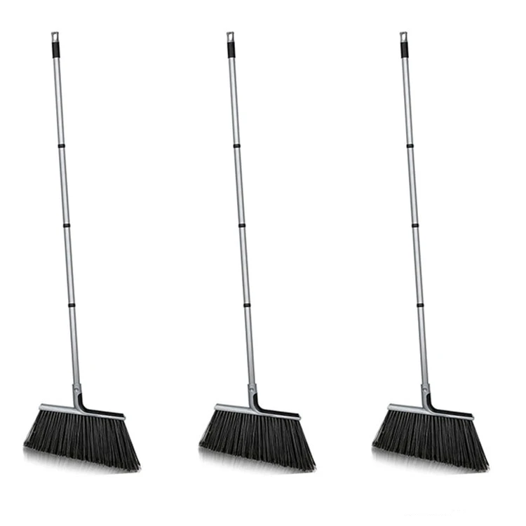 Outdoor Sweeping Broom Long Iron Stick Adjustable Stainless Steel Handle Soft PET Bristles Angle Broom
