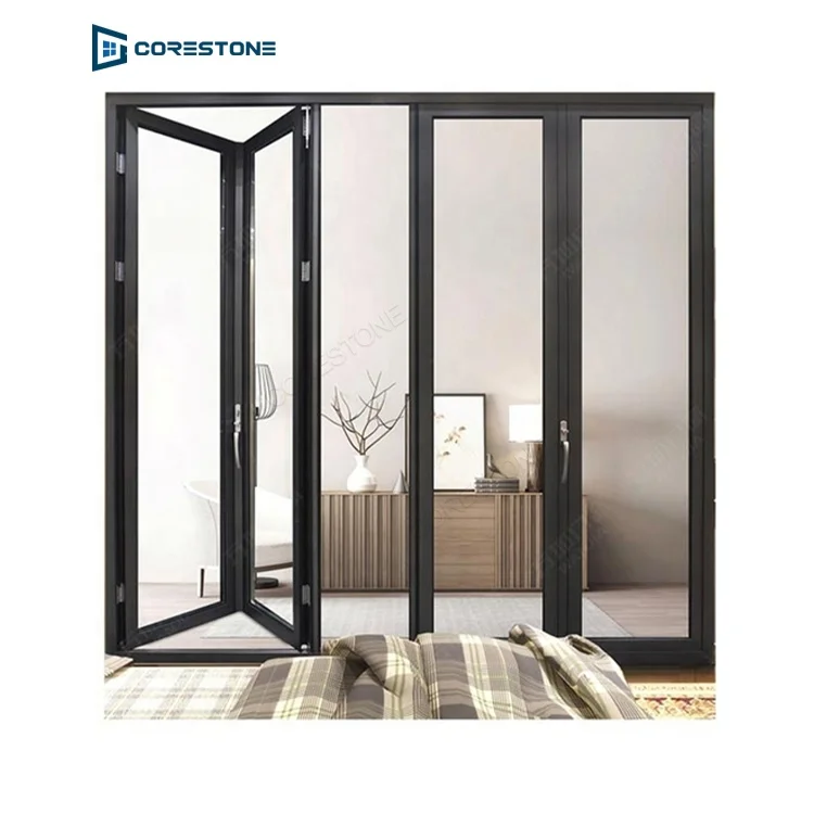 Aluminium accordion folding door bifold pvc concertina door for interior decoration