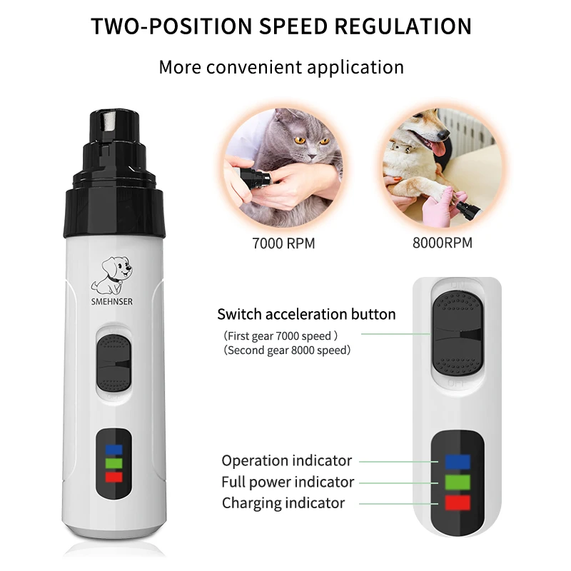 New Product Ideas 2022 Rechargeable Portable Low Noise Led Durable Cat Nails Grind Dog Pet Nail Grinder