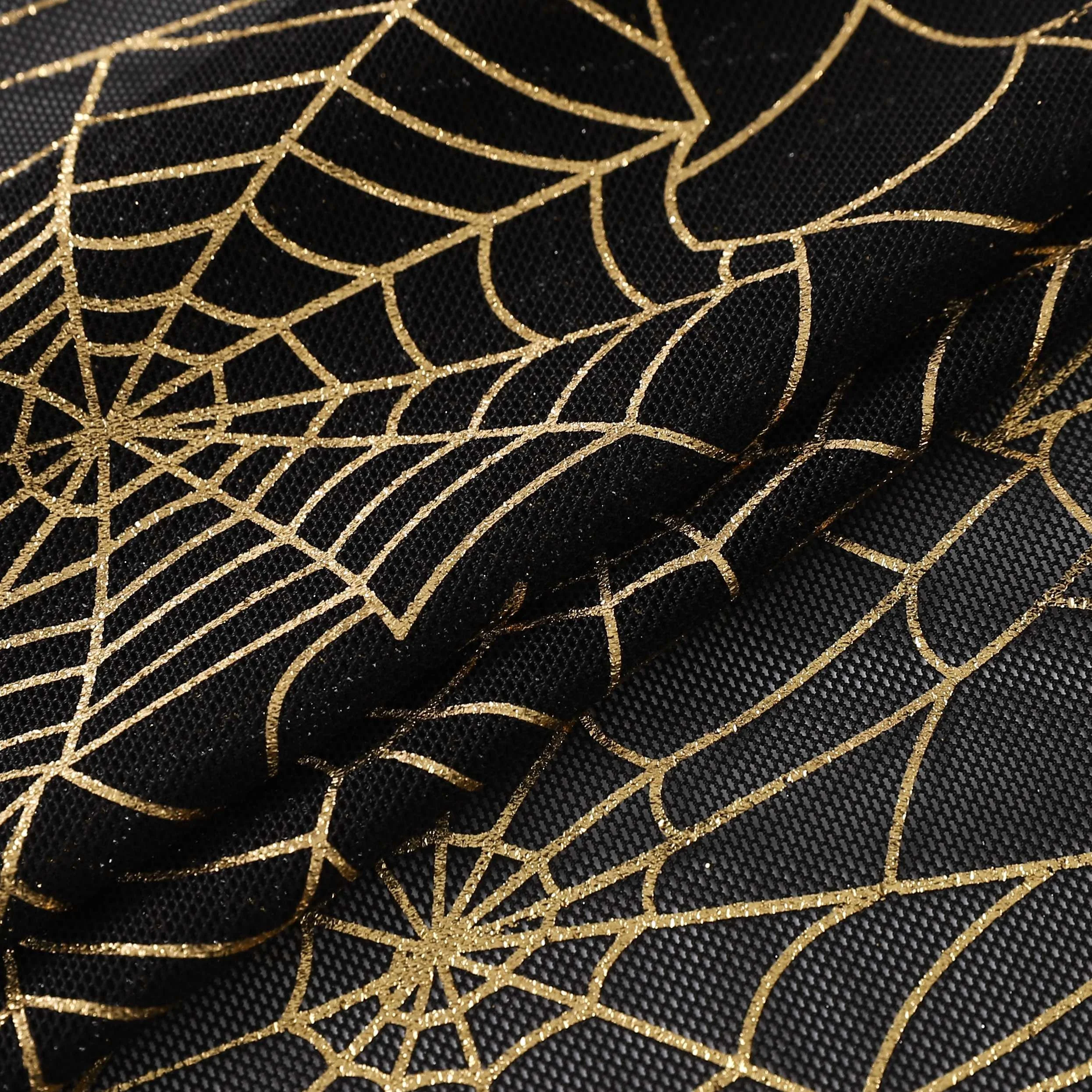 Eco-friendly 2024 New Design Spider Web Print Gold Stamp Hot 4 Way Stretch Power Mesh Printed Spandex Silver Stamping Foil