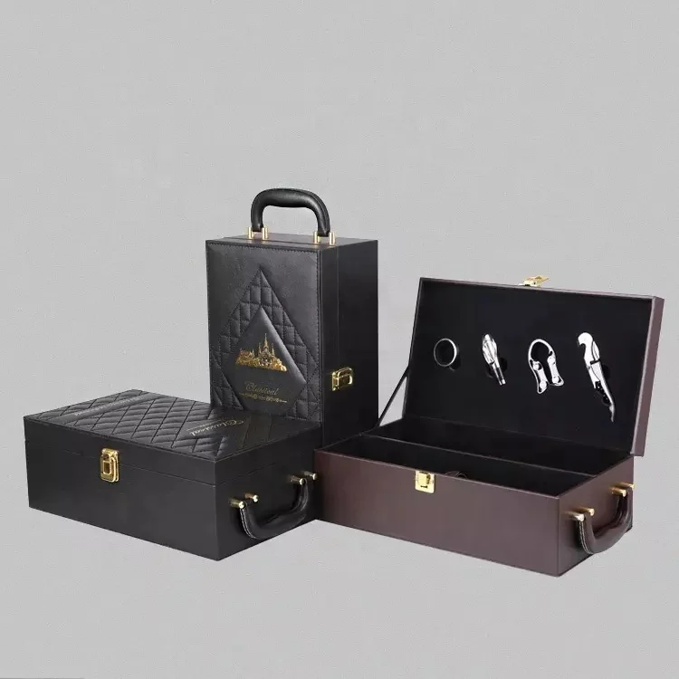 Factory wholesale 2 bottle leather wine presentation box wholesale wine gift box packaging and custom wine shipping boxes