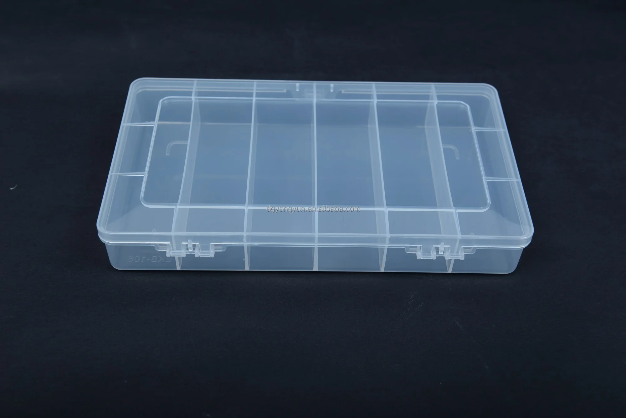 Whole sale 6 compartments rectangle transparent plastic storage box with fixed dividers