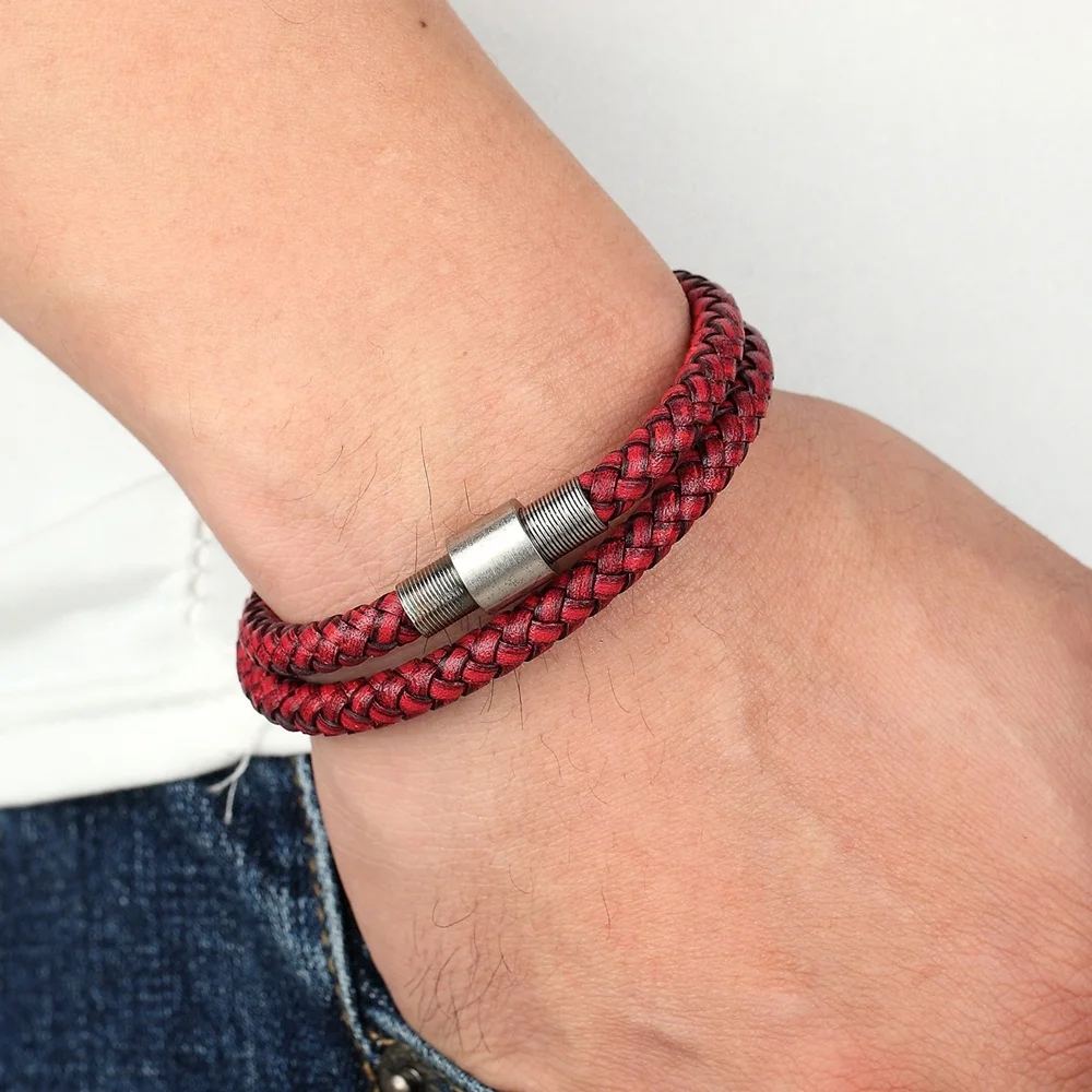 Big Discount Braided Bracelet Stainless Steel Vintage Style Magnet Buckle Men Jewelry Custom Size DIY LOGO Friendship Gift