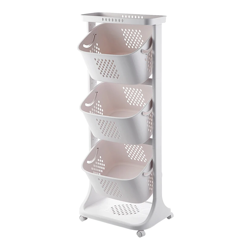
3 Layers Basket Rolling Multi Purpose Laundry Cart Basket Hamper Bathroom Shelf Plastic Fruit Vegetable Storage Basket 