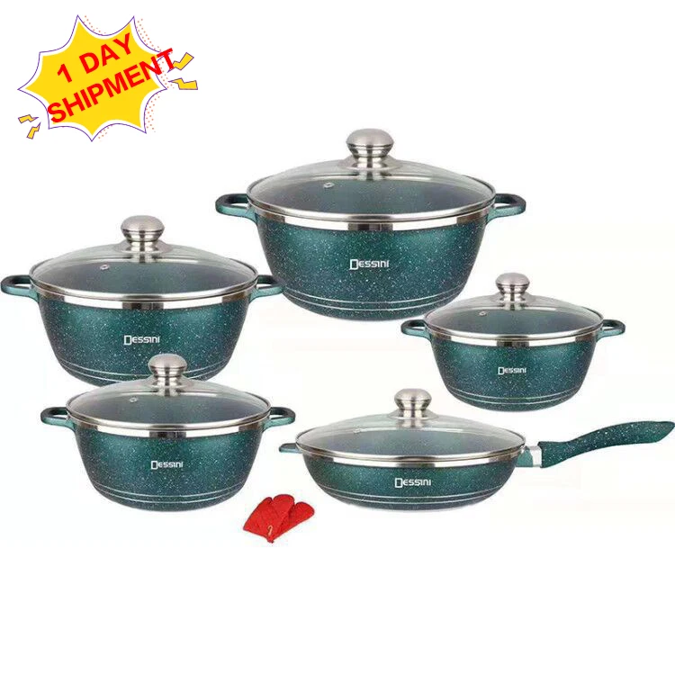 
12 Pcs Non Stick Camping Square Die Cast Aluminium Cooking Pot Frypan Cookware Sets With Medical Stone 