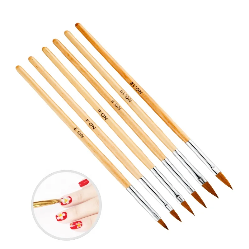 6pc/Set UV Gel Polish Decoration Carving Crystal Pen Nail Art Drawing Painting Brush NO.2 4 6 8 10 12 Nail art brush