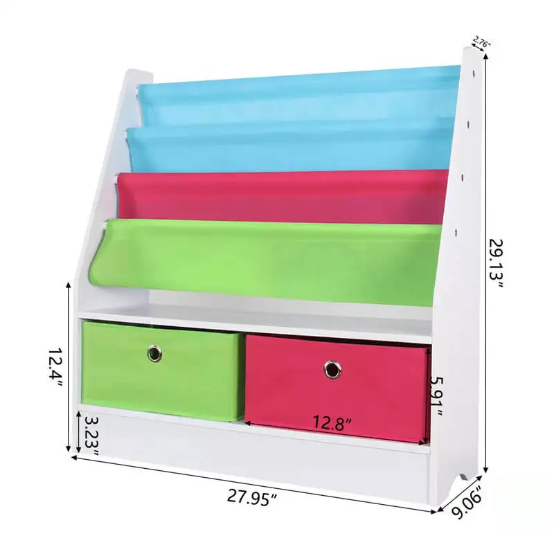 Exquisite US drop shipping retail comic book storage shelf with 2 fabric bins easy to built wood kids furniture bookcase