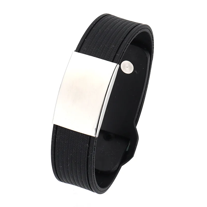 Personalized silicone wrist id sport pin-tuck bracelet with polished name tag