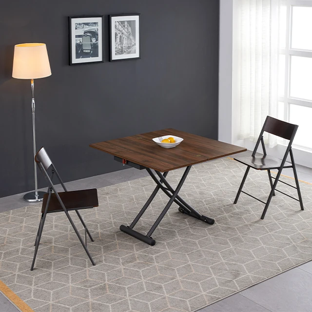 Modern Style Foldable Coffee Table with Lifting Function Dual-Use Dining Table for Living Room or Kitchen Wooden Material