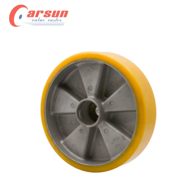 Professional Factory 8inch Yellow cast iron core polyurethane wheel trolley wheels material cart PU wheel