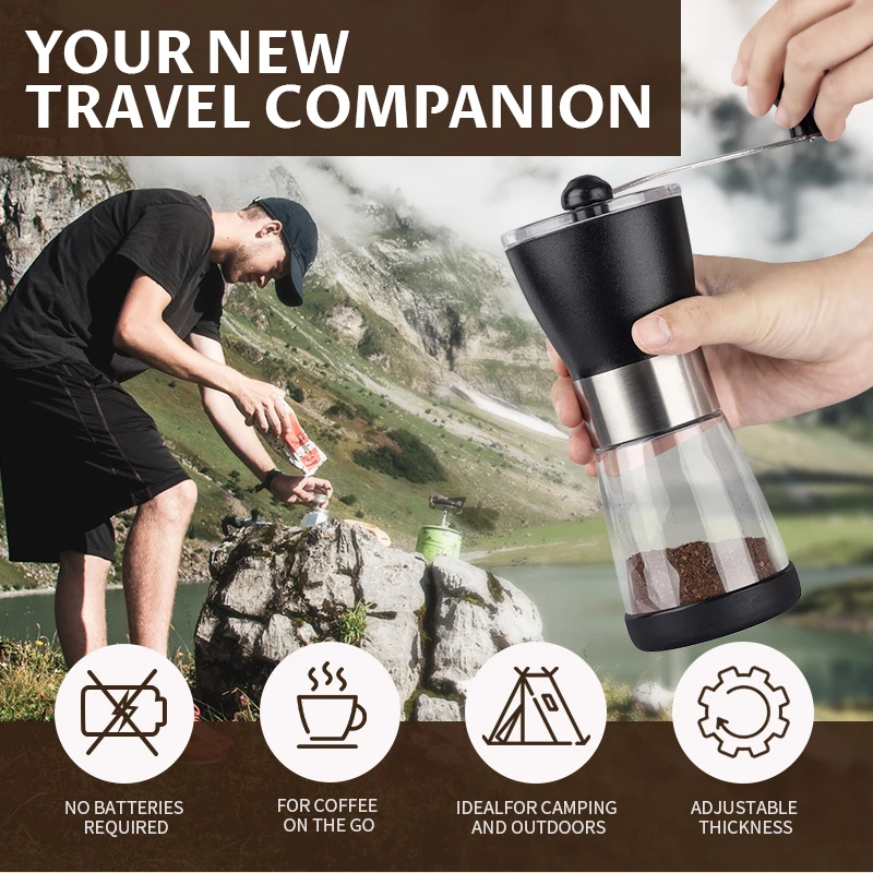 Portable Adjustable Manual Coffee Bean Mill With Ceramic Burs Stainless Steel Coffee Grinder