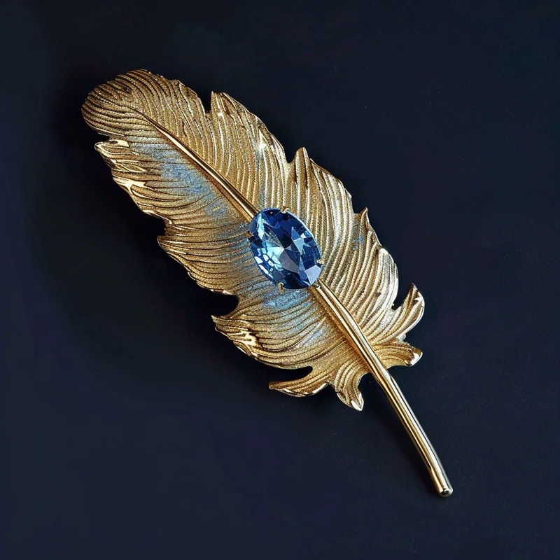 XILIANGFEIZI Metal Wiredrawing Effect Pure Copper Feather Brooch Royal Noble Vintage Art Jewelry Collection