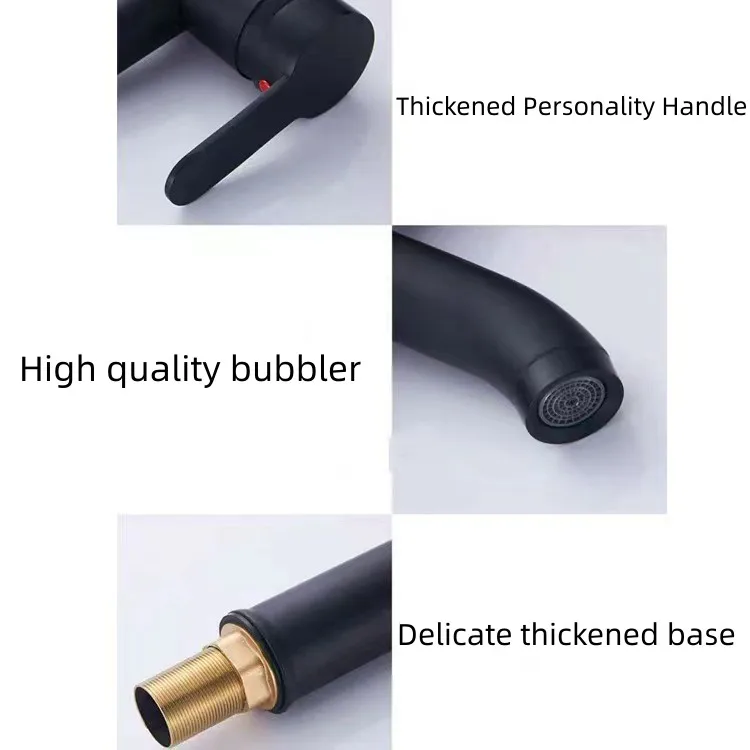 Modern Stainless Steel Deck Mounted Bathroom Vanities Black Tap Hot Cold Water Tall  Basin Faucet