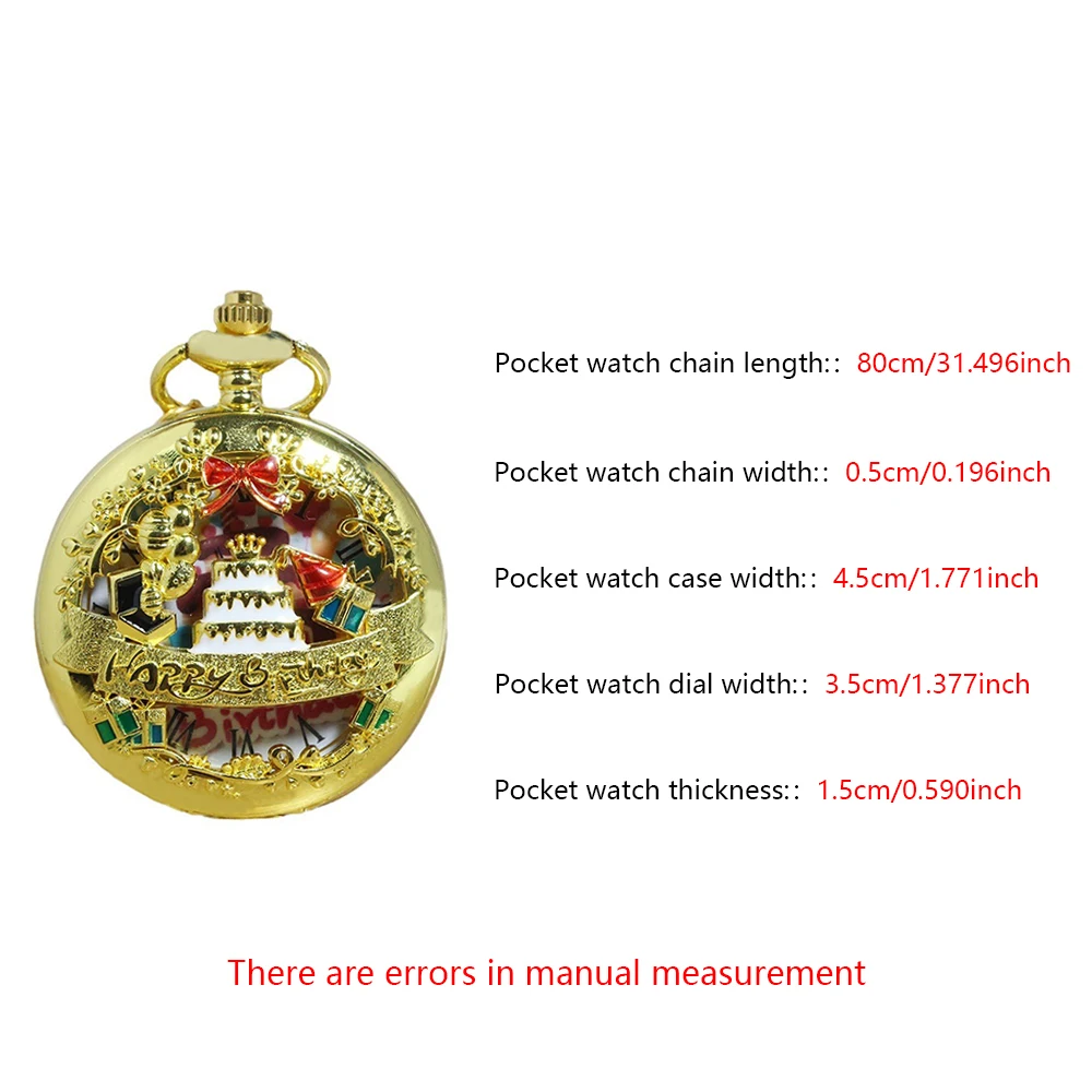 Best Sale Classic Fashion Gift Pocket Watch Happy Birthday Cake Hollow Clamshell Blessing Quartz Pocket Watch