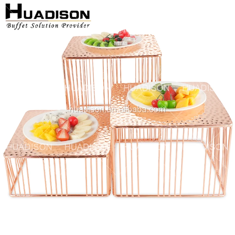 Huadison restaurant supplies rose gold hammered buffet risers stainless steel dessert cupcake stand buffet display