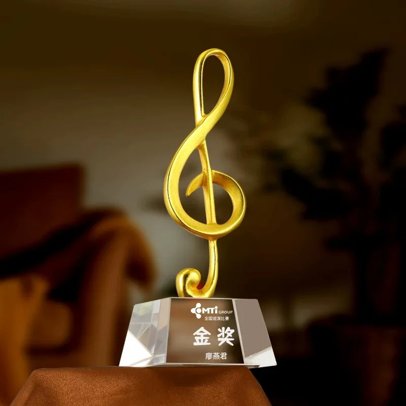 Hot Sale Metal Music Note Awards Crystal Singing Dacing Speech Guitar Microphone Violin Contest Trophy Customized