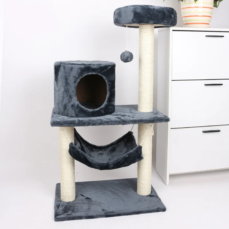 Short Plush High Quality Middle Size Dark Grey Cat Trees Cat Condo