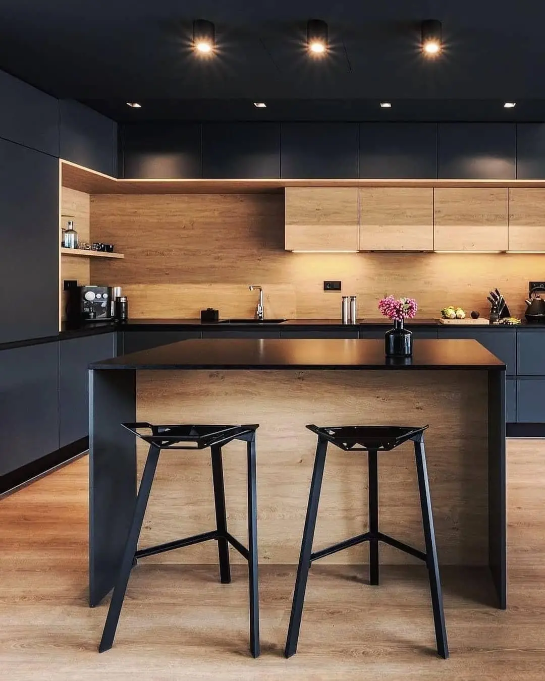 Vermonhouzz Custom Kitchen Cabinets Contemporary Galley Luxury Matte Matt Black Acrylic Lacquer Modern Kitchen Cabinets Flat