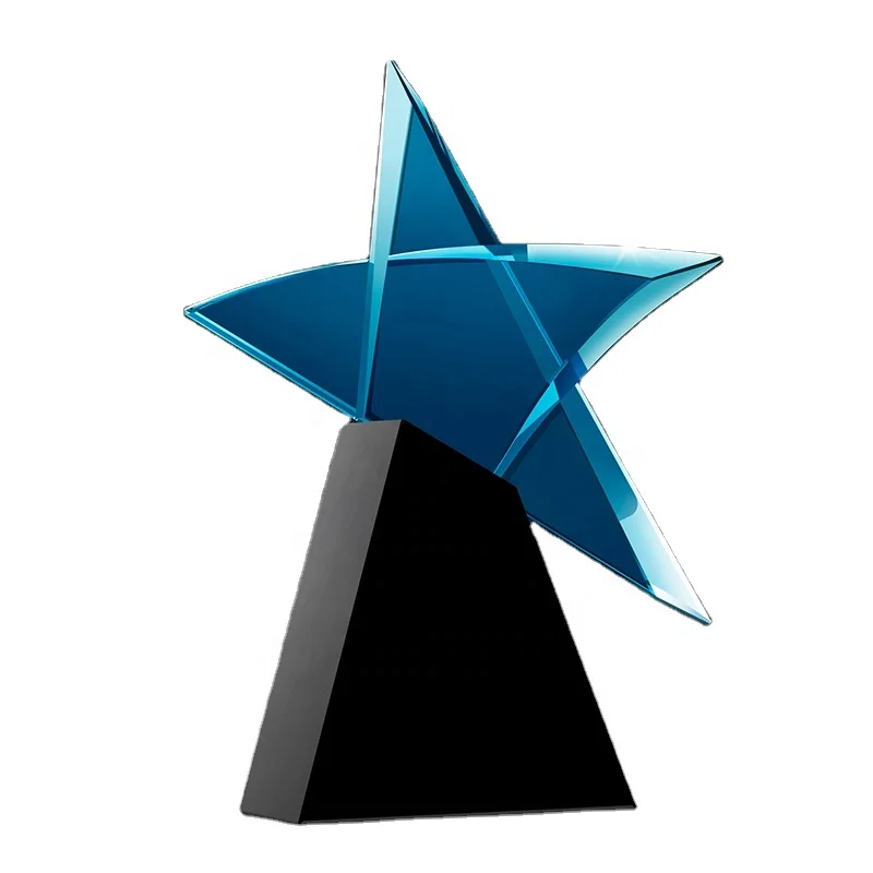 Personalized Blue Color Crystal Star Trophy Crystal Plaque Award
