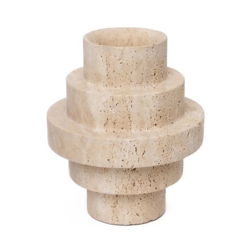 Handcrafted Natural Beige Travertine Marble Stone Vase