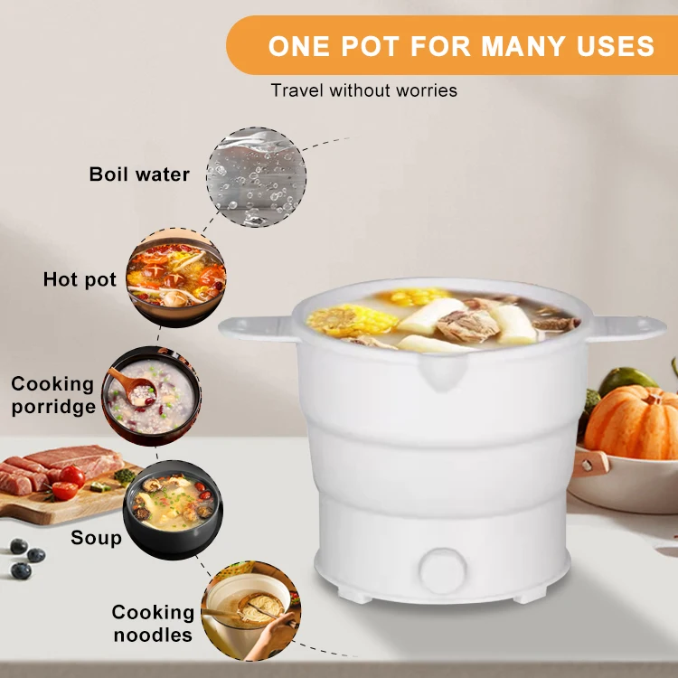 Low moq product silicone outdoor travel noodle foldable electric chinese hot pot electric multi pot cooker