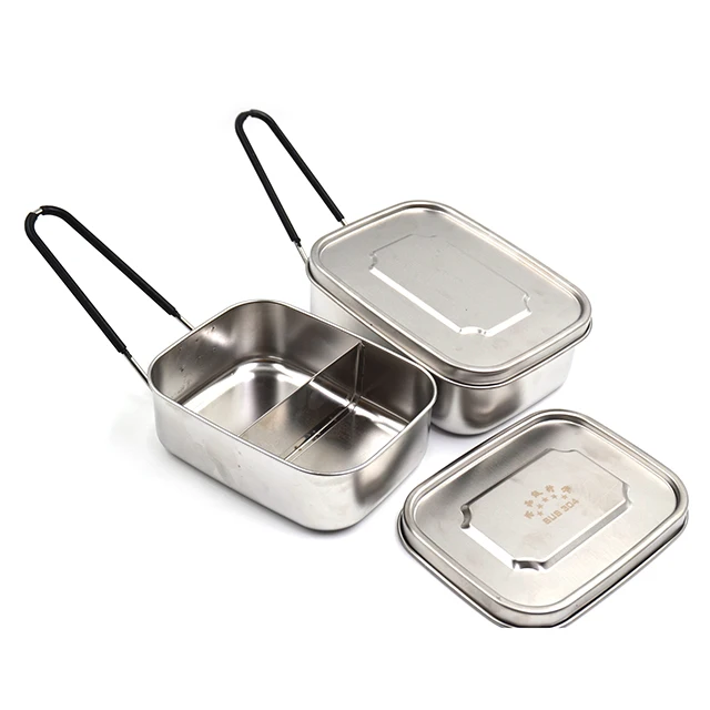 Stainless Steel Eco Lunch Box 2 Compartment With Removable Divider Metal Bento Box Sealed Zero Waste Food Storage Container