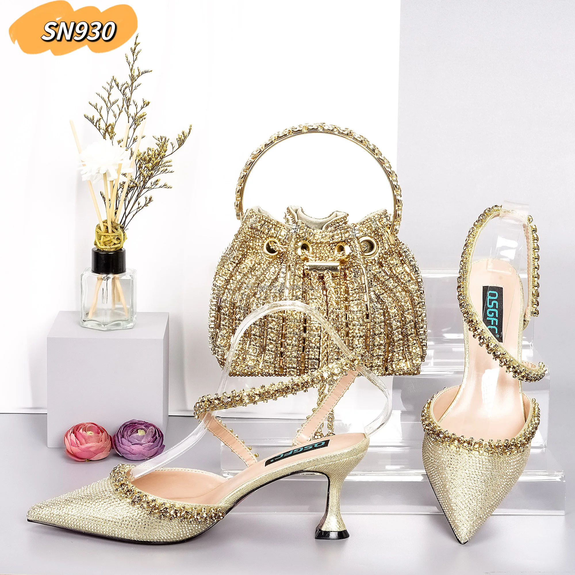 Royal blue Italian Decorated With Crystal Shoes And Bags Set Hot Selling African Woman Shoes And Bag To Match Set For Big Party