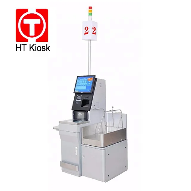 Self service supermarket check out payment kiosk with cash in and out acceptor dispenser machine kiosk