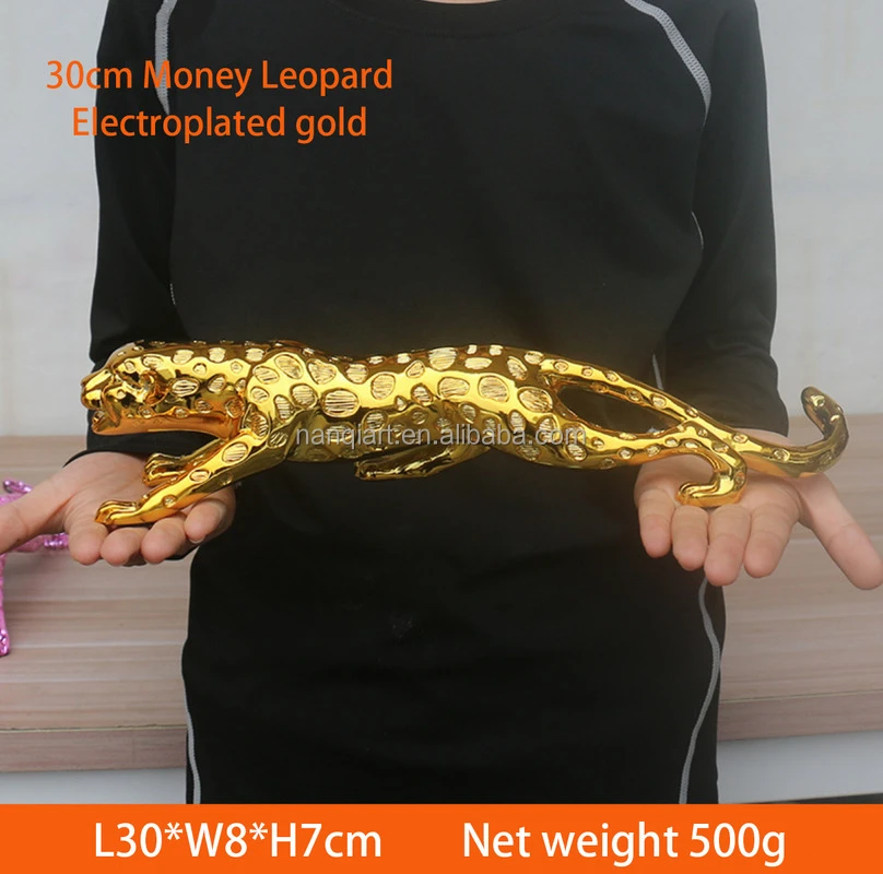 Hot Sale Handmade Resin Animal Sculpture Mini Leopard Statues Car Decoration Home Ornament Creative Electroplated Crafts Indoor