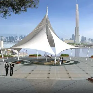 New design GB Q235 steel frame covering tensile PVDF membrane structure fabric roof