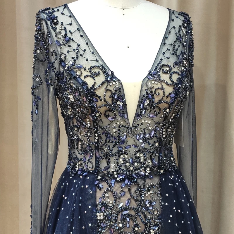 Black Long Sleeve Wedding Party Dress Sequin Evening Dress Party Wear for Ladies