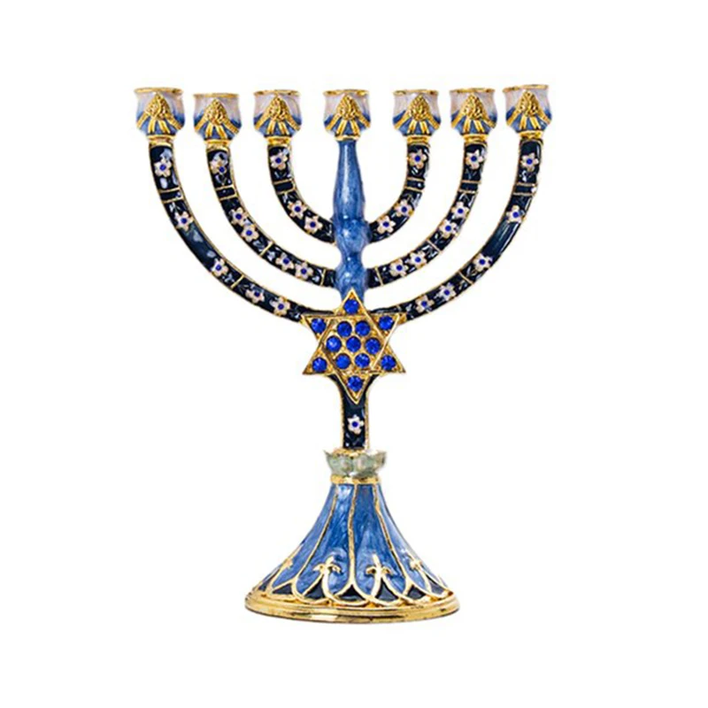 enamel 9 branch vintage menorah candle holder