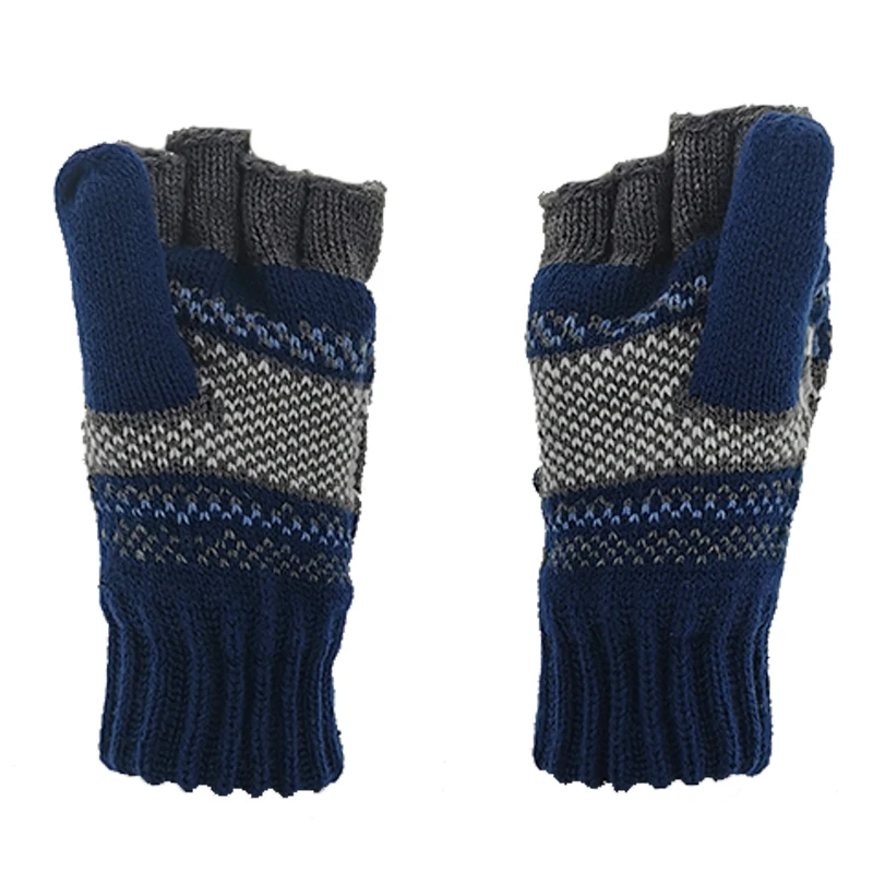 winter mittens fashion jacquard knitting thinsulate lining half finger adult magic knitted mitten