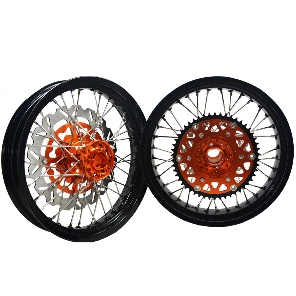 MOQ 1set Customs Aluminum alloy 17 Inch sxf450 super motard spoke wheels complete supermoto wheels for KTM