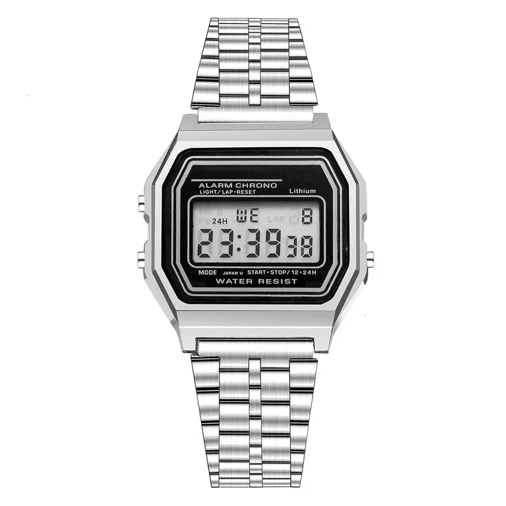 Мужские Роскошные брендовые наручные часы из нержавеющей стали с цифровым будильником и секундомером, электронные ультратонкие наручные часы из сплава, 4376
