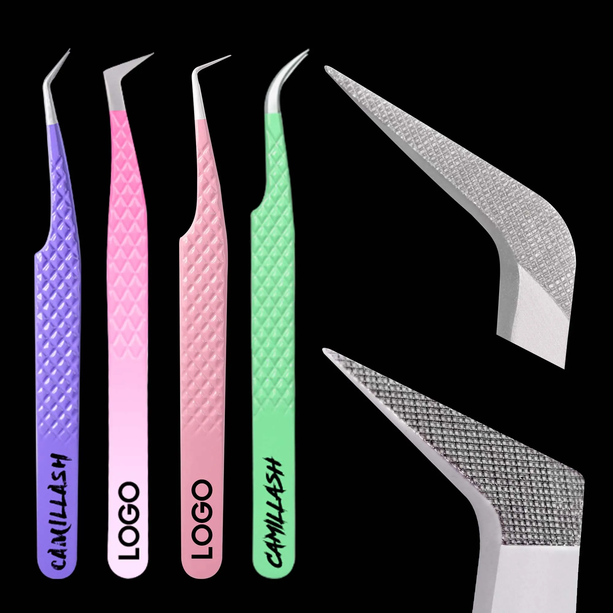 Comelylash - Pink Purple 45 90 Degree Set for Best Volume Eyelash Isolation Lash Extension Fiber Tip Tweezers