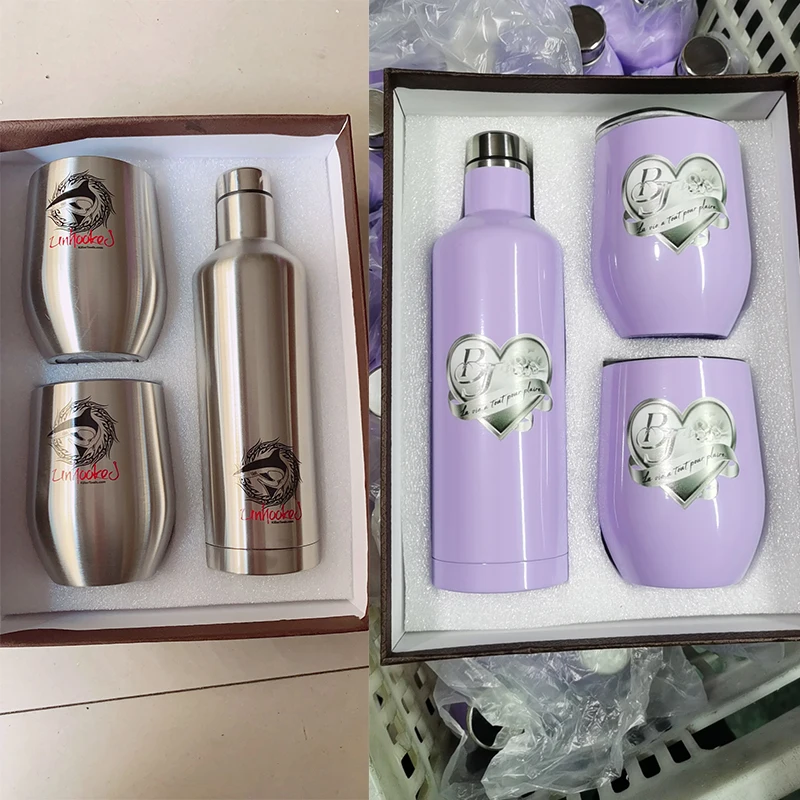 12oz Stainless Steel Stemless Wine Tumbler Vacuum Flask Wine Glasses Set With Lid Set Of 6 For Coffee Wine For Men Women Family