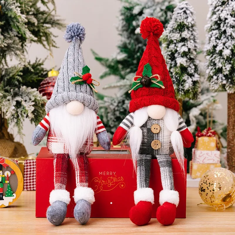 2025 Christmas Ornament Gifts Gnomo De Navidad Couple Faceless Doll Striped Hat Rudolph Dwarf Hold Xmas Tree Gnome Plush Toy