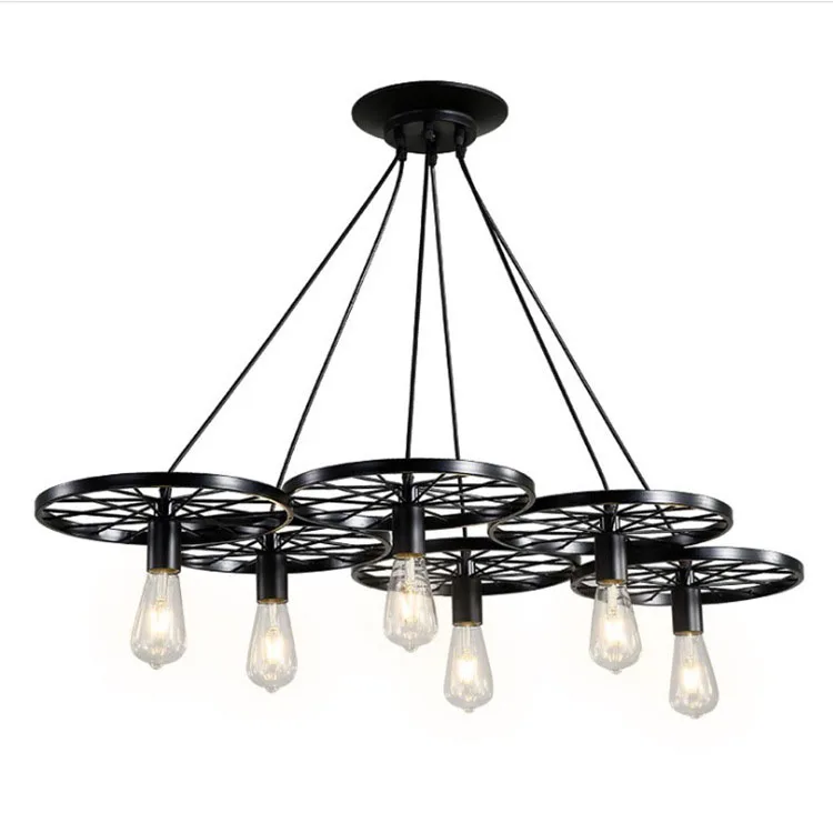 Retro Nostalgic Wheel Style Lamp Iron LED Pendant Light Chandelier Ceiling Luminaire