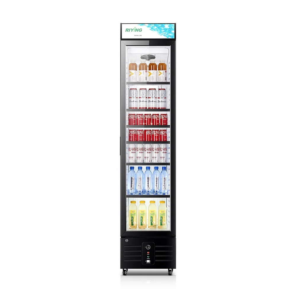 Narrow Slim Line Cooler Vertical Upright Showcase Display Cooler Chiller Beverage Refrigerator with Glass Door