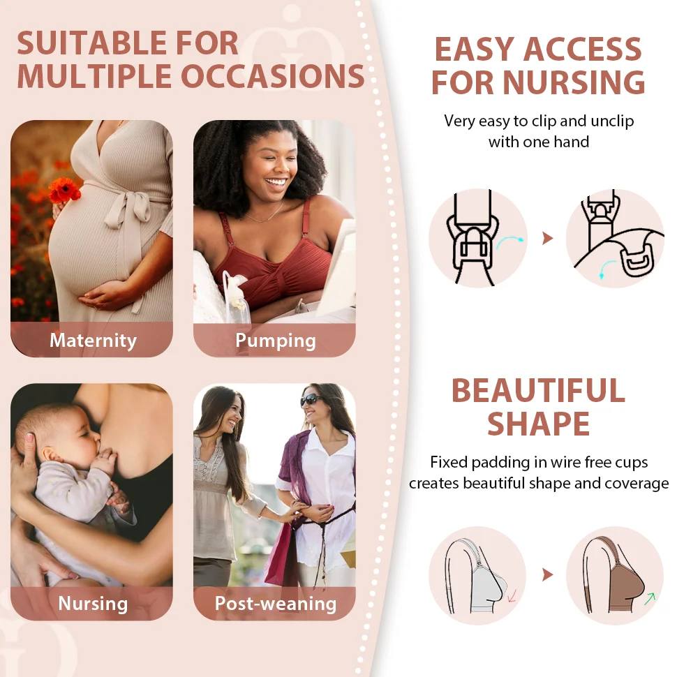 Custom Logo Wholesales Lactation Breastfeeding Pumping Pregnant Mother Front Open Wireless Wrinkled Maternity Nursing Bra