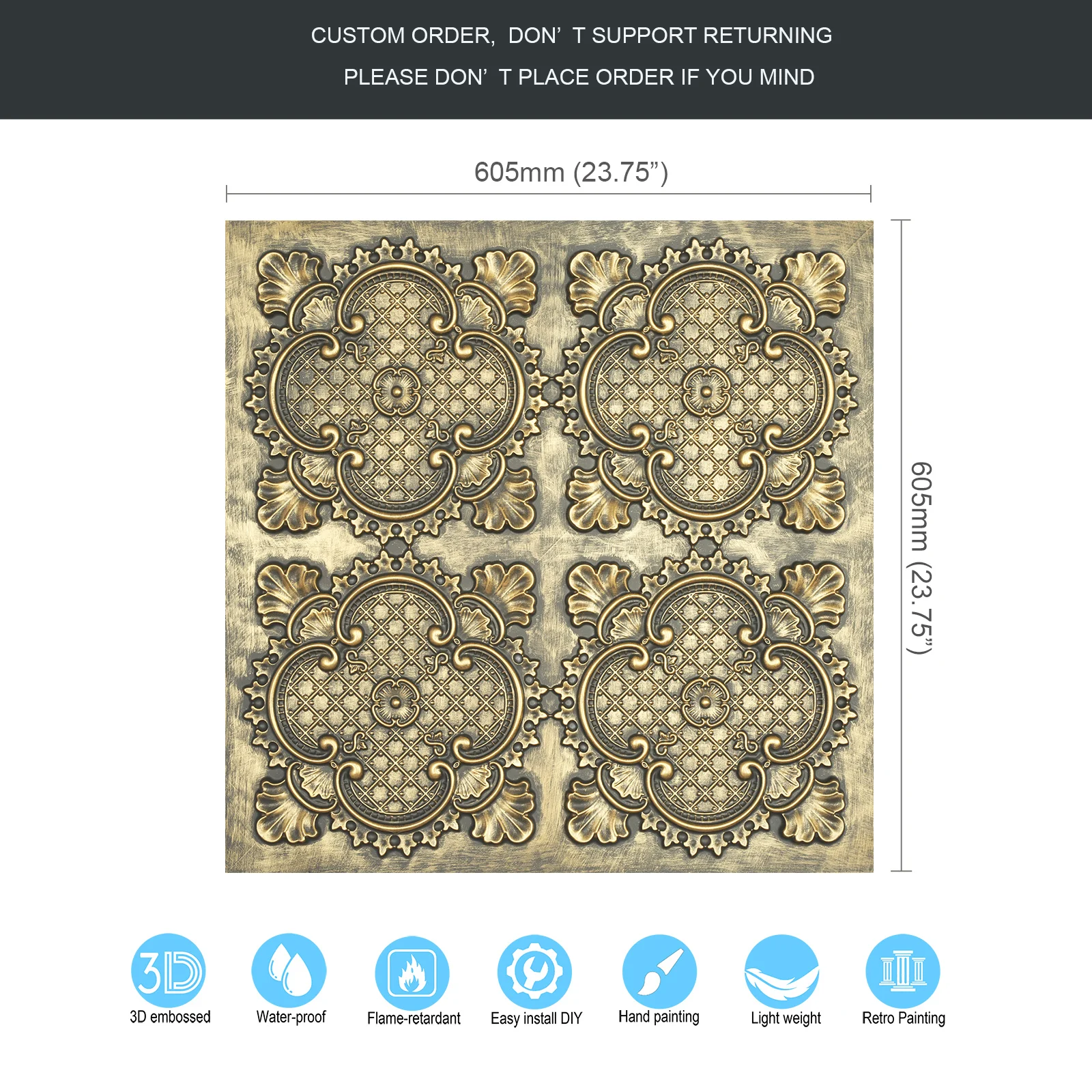 Distress Tin Ceiling Tiles interior decorative panel Easy to Install PVC Panels for Cafe Club PL80 Ancient gold